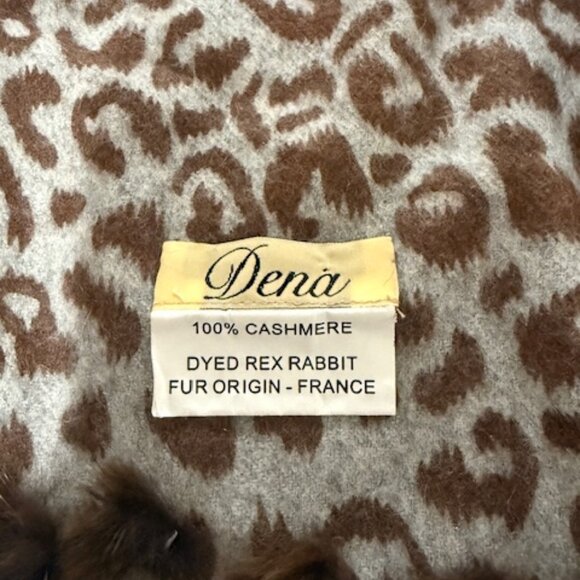 Dena Animal Print Cashmere w/ Dyed Rex Rabbit Fur Trim Wrap Scarf 70" L x 26" W - Picture 6 of 6